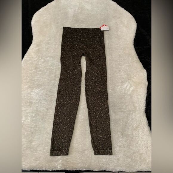 Spanx Look At Me Now Seamless Leggings Olive Leopard Womens Large New NWT - Picture 1 of 8